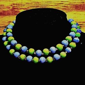 Glass Blue and Green Moonglow Necklace